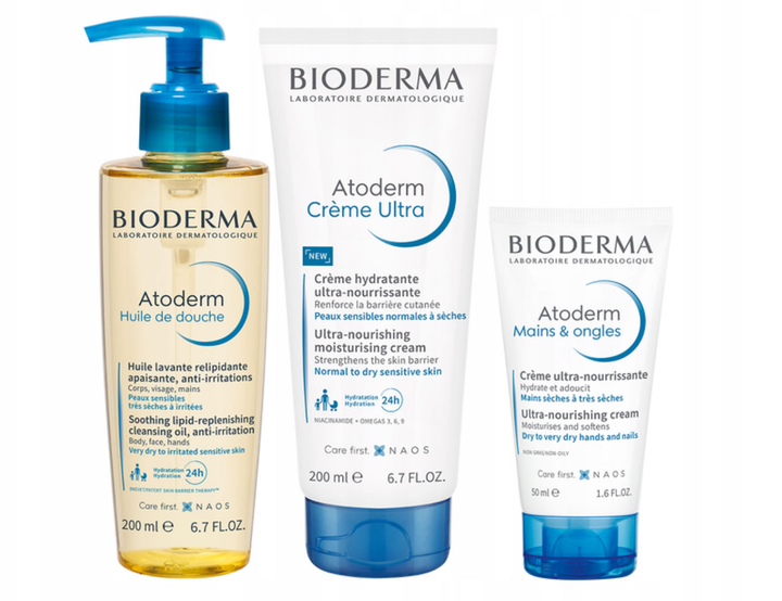 Набір Bioderma Atoderm Крем 200 мл + Олія для душу и ванны 200 мл + Крем для рук 50 мл (5902444130402) - зображення 2