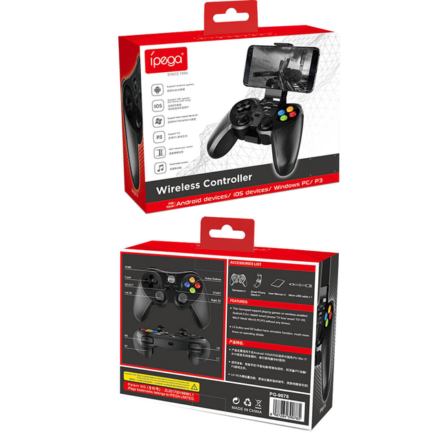 Игровой беспроводной джойстик геймпад iPega Bluetooth PG-9078 |PC,iOS, Android,PS2,PS3,Android TV| Черный - изображение 2