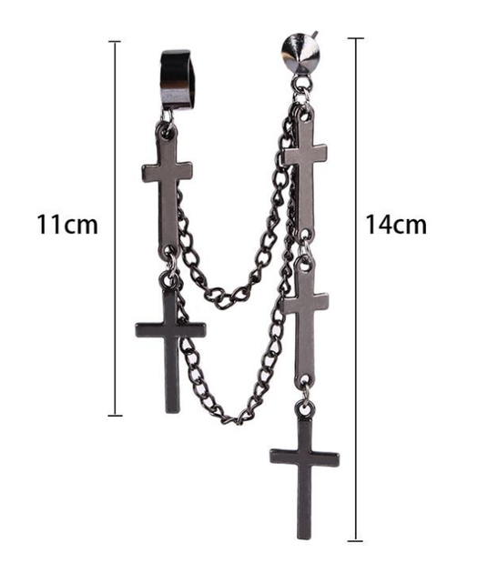 Сережки кафи на одне вухо хрестики на ланцюжку біжутерія довгі Fashion Jewelry чорні (II) 32206 - зображення 2