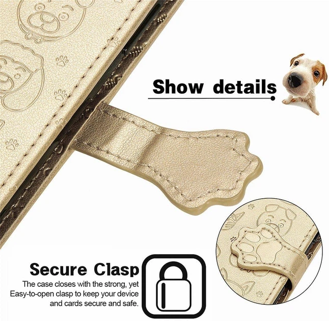 Чохол Embossed Cat and Dog для Xiaomi Redmi 12C книжка шкіра PU з візитницею золотистий - зображення 6