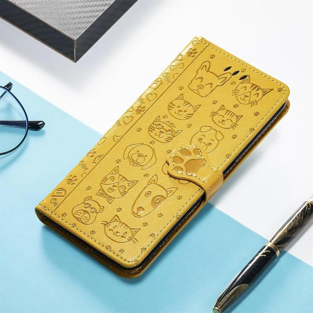 Чехол Embossed Cat and Dog для Xiaomi Redmi Note 12S книжка кожа PU с визитницей желтый - изображение 6