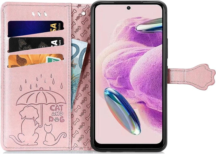 Чохол Embossed Cat and Dog для Xiaomi Redmi Note 12S книжка шкіра PU з візитницею рожеве золото - Фото 3 Чохол Embossed Cat and Dog для Xiaomi Redmi Note 12S книжка шкіра PU з візитницею рожеве золото - зображення 3