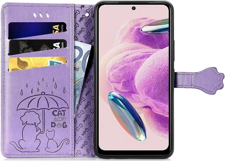 Чохол Embossed Cat and Dog для Xiaomi Redmi Note 12S книжка шкіра PU з візитницею фіолетовий - зображення 3