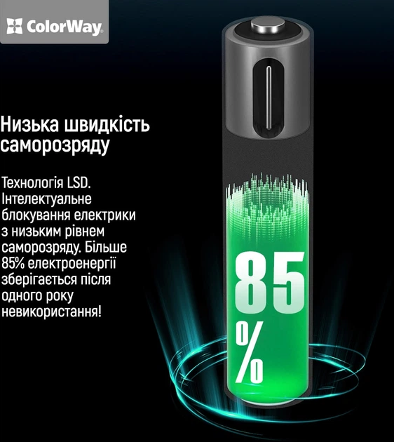 Аккумуляторная батарея ColorWay AAA USB-С 590 мАЧ 1.5В (Li-Polymer) (2pc.) (CW-UBAAA-09) - изображение 13