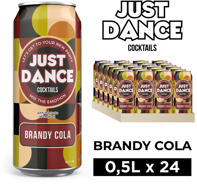 Упаковка слабоалкогольного напитка Just Dance Brandy Cola 7% 0.5 л х 24 шт (4820229039447) - изображение 1