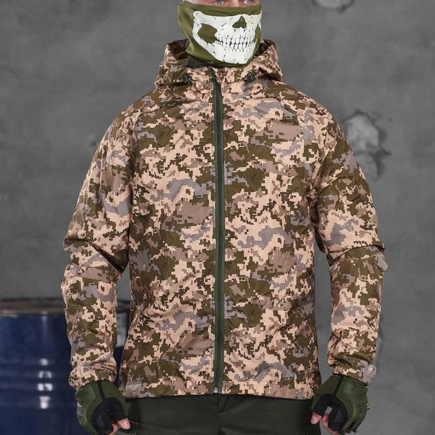 Мужская ультралегкая Ветровка из мембранной плащевки / Водонепроницаемая Куртка с капюшоном пиксель размер XL - изображение 1