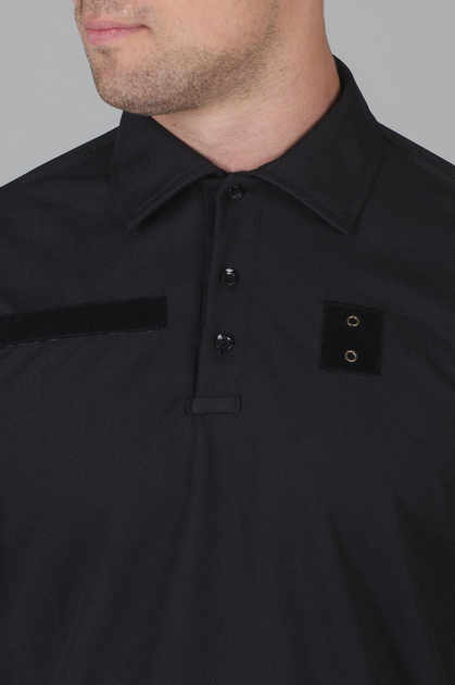 Футболка Поло Мужская с липучками под шевроны для Полиции / Ткань Cool-pass цвет черный 60 - изображение 2
