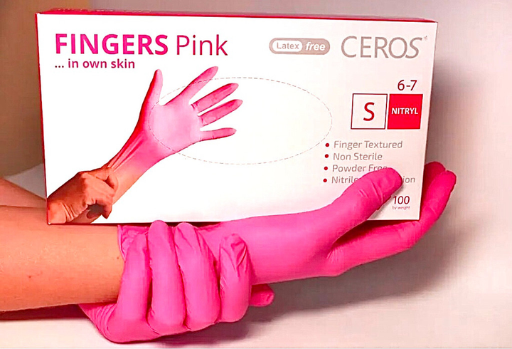 Перчатки нитриловые (розовые),100 шт (50 пар) CEROS, S - изображение 1