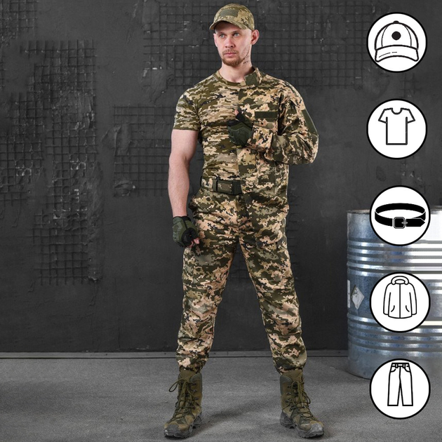 Чоловічий костюм Aper 5в1 кітель та штани + футболка + кепка + ремінь піксель розмір 2XL - зображення 1