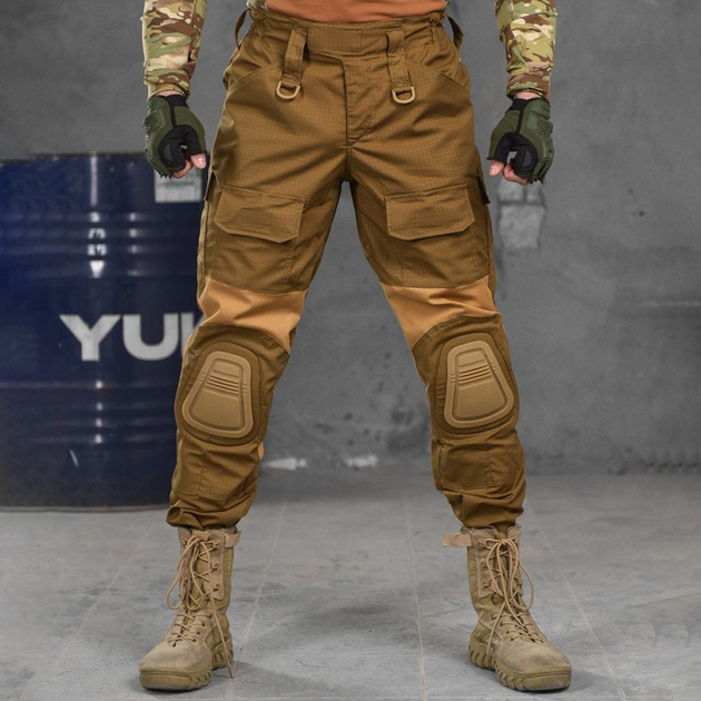 Мужские штаны с наколенниками 7.62 рип-стоп / Брюки с эластичными вставками койот размер XL - изображение 1