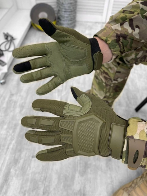 Крепкие сенсорные перчатки Mechanix M-Pact с защитными накладками олива размер M - изображение 1