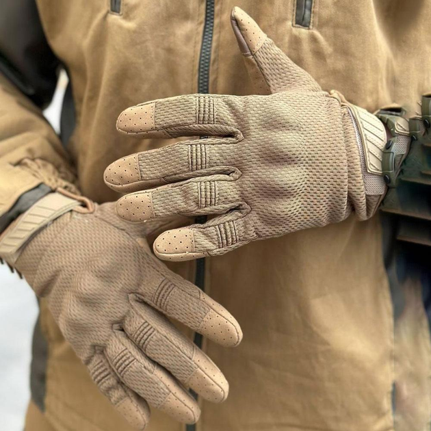 Літні Сітчасті Рукавиці з посиленими пальцями та антиковзним покриттям койот розмір L - зображення 1
