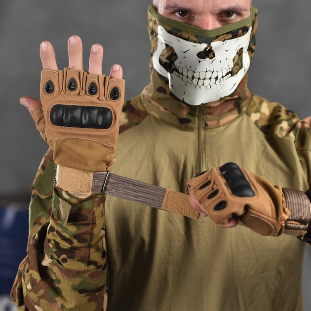 Безпалі рукавиці TACT із захисними накладками койот розмір L - зображення 1