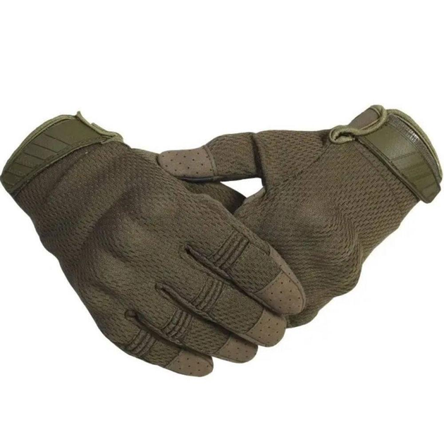 Летние сетчатые перчатки с усиленными пальцами и антискользящим покрытием олива размер L - изображение 1