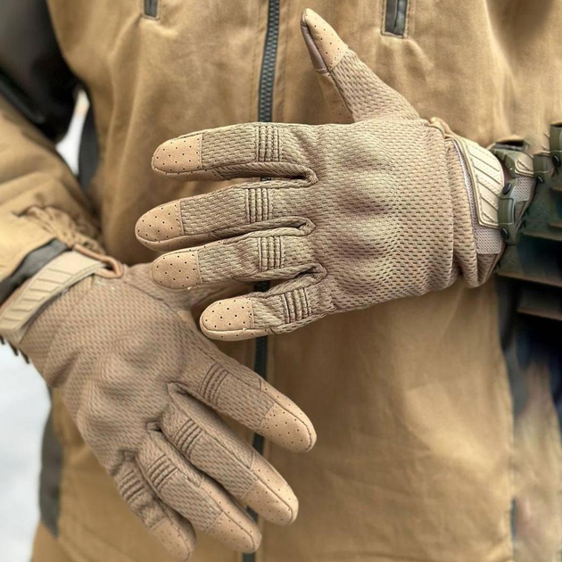 Літні Сітчасті Рукавиці з посиленими пальцями та антиковзним покриттям койот розмір 2XL - зображення 1