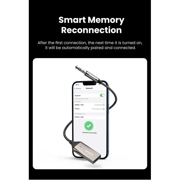 Bluetooth-ресивер UGREEN CM309 Bluetooth Car Receiver Aux with Mic Space Gray (UGR-70601) - изображение 7