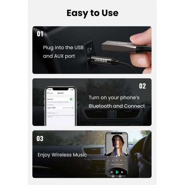 Bluetooth-ресивер UGREEN CM309 Bluetooth Car Receiver Aux with Mic Space Gray (UGR-70601) - изображение 9