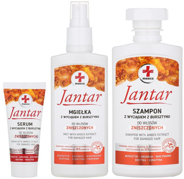 Zestaw do odnawiania włosów Ideepharm Jantar Medica Szampon 330 ml + Mgiełka 200 ml + Serum 30 ml (5902082213116) - obraz 2