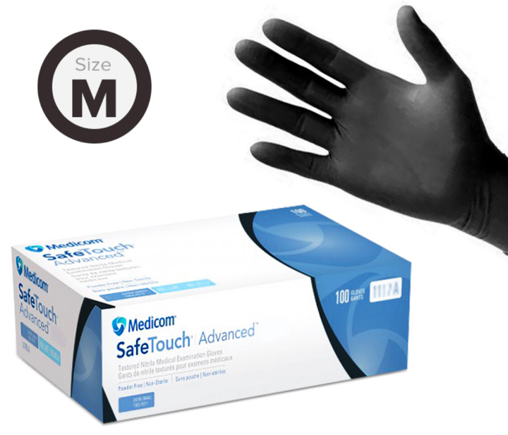 Перчатки нитриловые (черные),100 шт (50 пар) Medicom, M - изображение 1