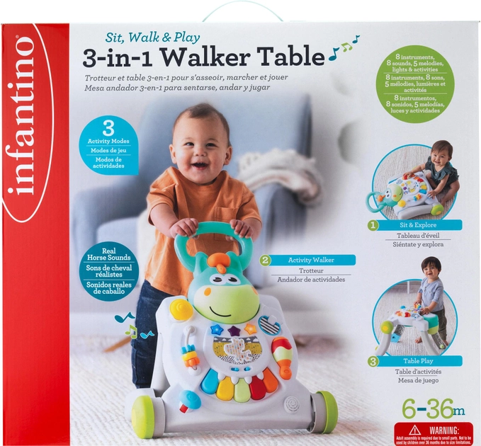 Centrum rozwijalny Infantino 3 w 1 Walker Table (0773554151268) - obraz 1