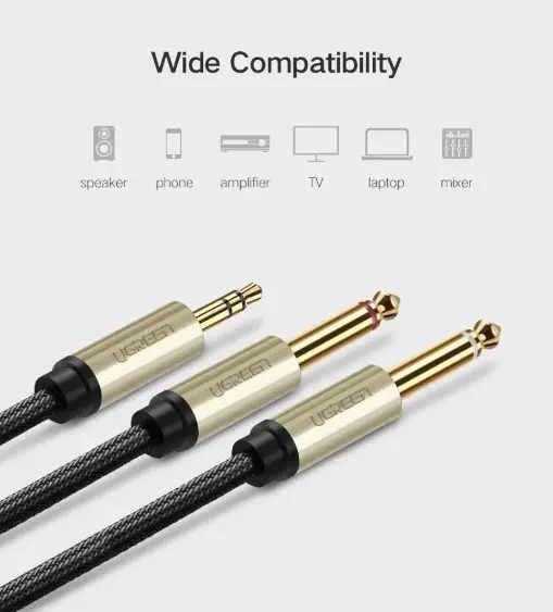 Аудіо кабель UGREEN AV126 3.5mm TRS to Dual 6.35mm TS Audio Cable 2m (Gray)(UGR-10615) (UGR-10615) - изображение 7