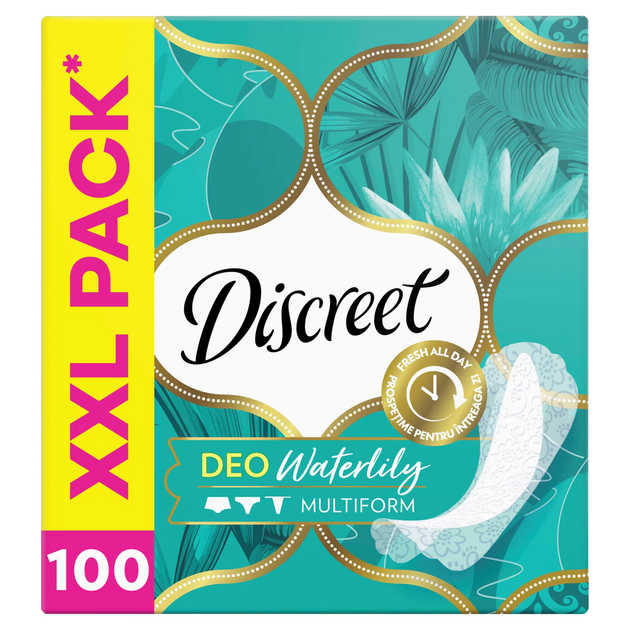 Ежедневные гигиенические прокладки Discreet Deo Water Lily 100 шт - Фото 1 Ежедневные гигиенические прокладки Discreet Deo Water Lily 100 шт - изображение 1