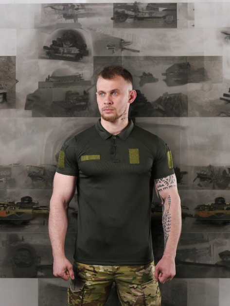 Тактическая мужская футболка поло под шеврон 48р. М 053/7 Олива - изображение 1