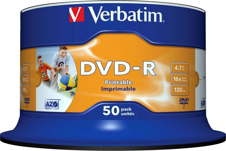 Verbatim DVD-R 4,7 GB 16x Ciasto 50 szt. Do druku (43533) - obraz 1