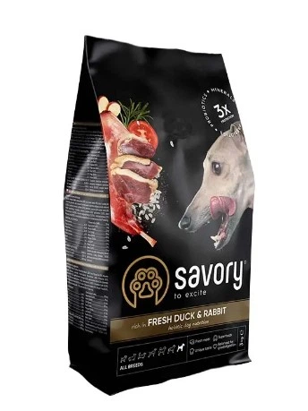 Сухой корм Savory для собак всех пород с кроликом и уткой 1 (кг) - Фото 2 Сухой корм Savory для собак всех пород с кроликом и уткой 1 (кг) - изображение 2
