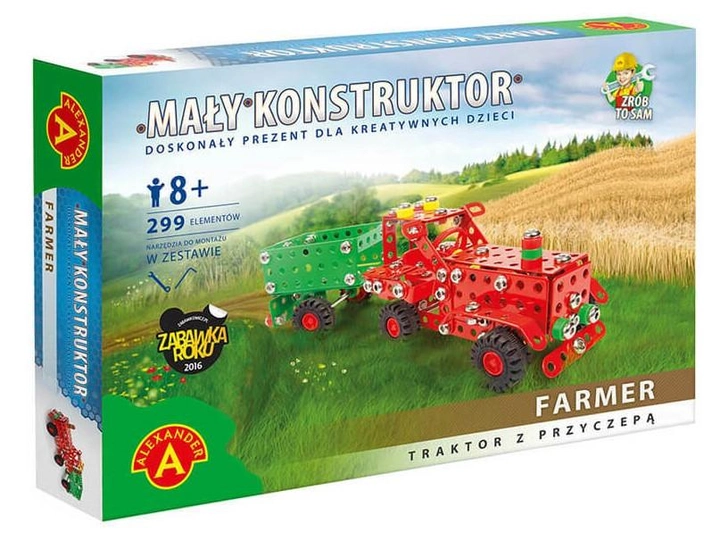 Klocki konstrukcyjne Alexander Mały Konstruktor Farmer Traktor z przyczepa 299 elementów (5906018012163) - obraz 1