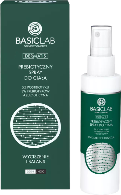 Spray do ciała BasicLab Dermatis prebiotyczny dla skory wrazliwej i problemowej 100 ml (5904639171160) - obraz 1
