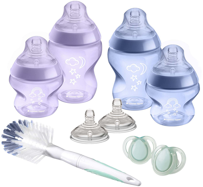 Стартовий набір для новонароджених Tommee Tippee пляшечка 0м+ 150мл х2 + пляшечка 0м+ 260мл х2 + щіточка х1 + пустушка 0-6м х2 + пустушка 3м+ х2 (5010415227393) - зображення 2