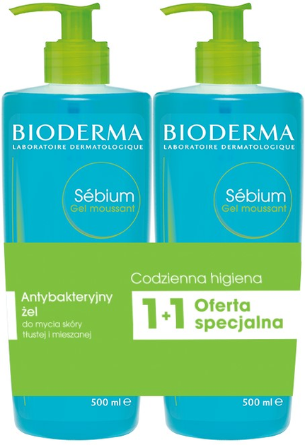 Гель для вмивання жирної та комбінованої шкіри обличчя Bioderma Sebium Gel Moussant 2 x 500 мл (5902444138828) - зображення 1