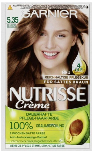 Крем-фарба для волосся Garnier Nutrisse 5.35 Goldenes Rehbraun 180 мл (3600540871565) - зображення 1