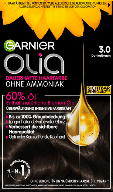 Krem farba do włosów Garnier Olia 3.0 Dunkelbrown 112 ml (3600541250253) - obraz 1