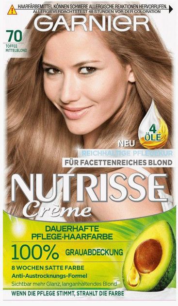 Крем-фарба для волосся Garnier Nutrisse 70 Toffee Mittelblond 180 мл (4002441020278) - зображення 1