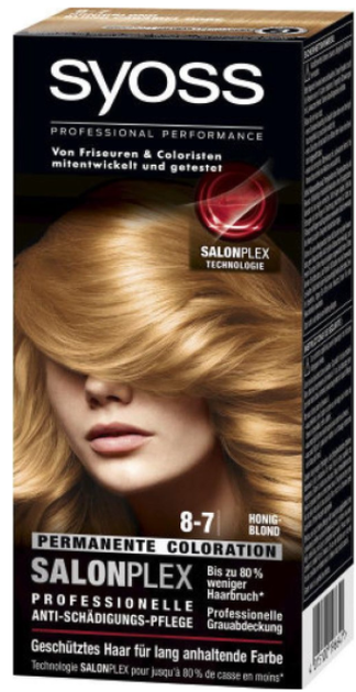 Krem farba do włosów Syoss Permanente Coloration 8-7 Honigblond 115 ml (4015100196641) - obraz 1