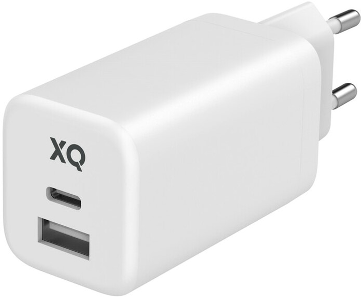 Зарядний пристрій Xqisit NP Travel Charger Dual USB-C&A PD65W GaN + Кабель USB-C - USB-C White (4029948221632) - зображення 1