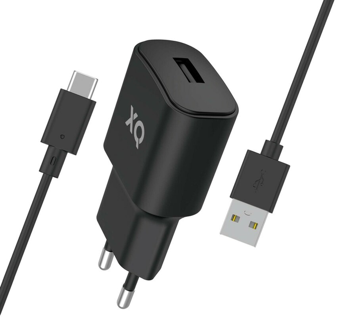 Зарядний пристрій Xqisit NP Travel Charger Single USB-A 2.4A + Кабель USB-A-USB-C Black (4029948221601) - зображення 1