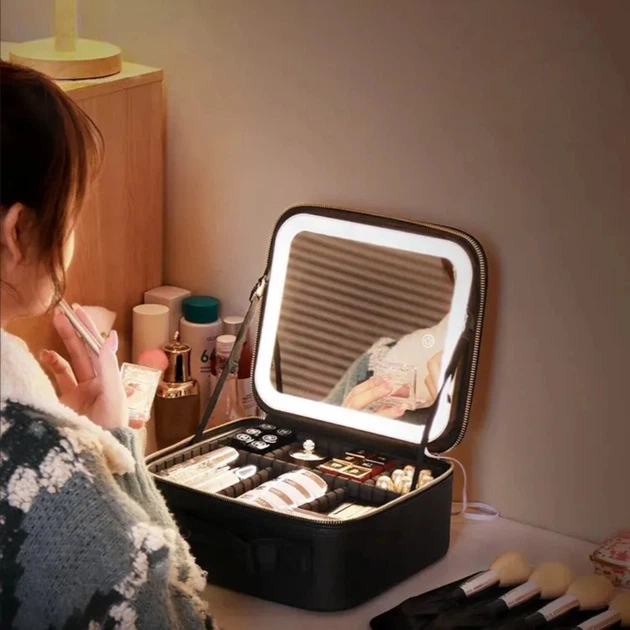 Портативная косметичка органайзер дорожный бьюти кейс с ручкой для