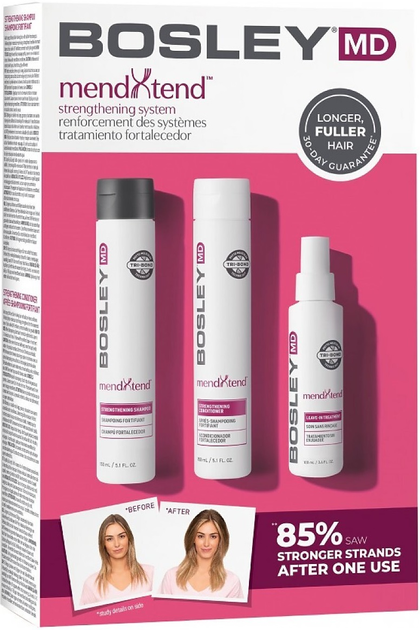 Zestaw do pielęgnacji włosów Bolsey MD MendxTend szampon do włosów 150 ml + odżywka do włosów 150 ml + spray 100 ml (815266013561) - obraz 1