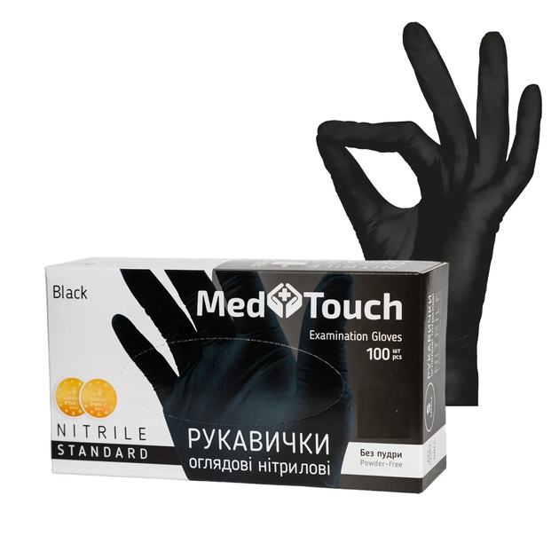 Нітрилові рукавички, розмір М. MedTouch, Чорні - изображение 1