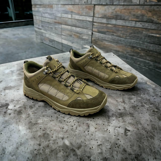 Тактичні військові легкі кросівки черевики натуральна шкіра посилена п'ята та носок 44р (Підкладка 3D сітка, устілка Air Зменшує навантаження на стопу) - зображення 1