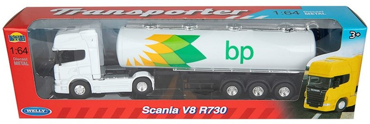 Metalowy model ciężarówki Welly Scania V8 R730 BP Oil Tanker z cysterną 1:64 (4891761580162) - obraz 1