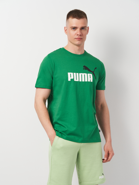Акція на Футболка чоловіча Puma Essentials+ 58675986 S Зелена з принтом від Rozetka