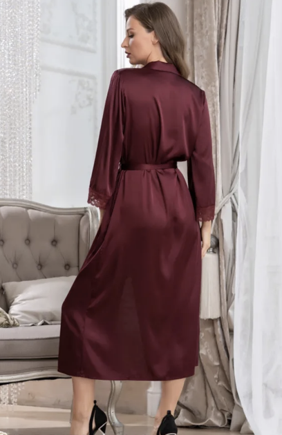 Длинный атласный халат Mia-Amore 7109/1 46(L) Бордовый - Фото 3 Длинный атласный халат Mia-Amore 7109/1 46(L) Бордовый - изображение 3