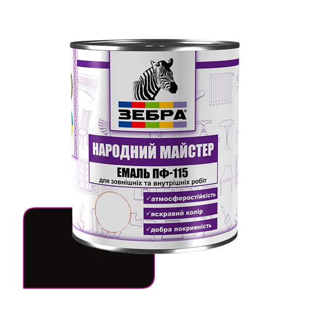 Емаль Zebra Народний Майстер ПФ-115 590 чорна горобина 0,25 кг - зображення 1