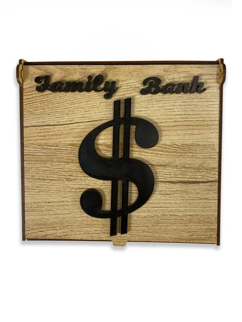 Копилка для денег FAMILY BANK из натурального дерева с резьбой и перфорацией, коробка-органайзер 19x20x8,5 см - изображение 3