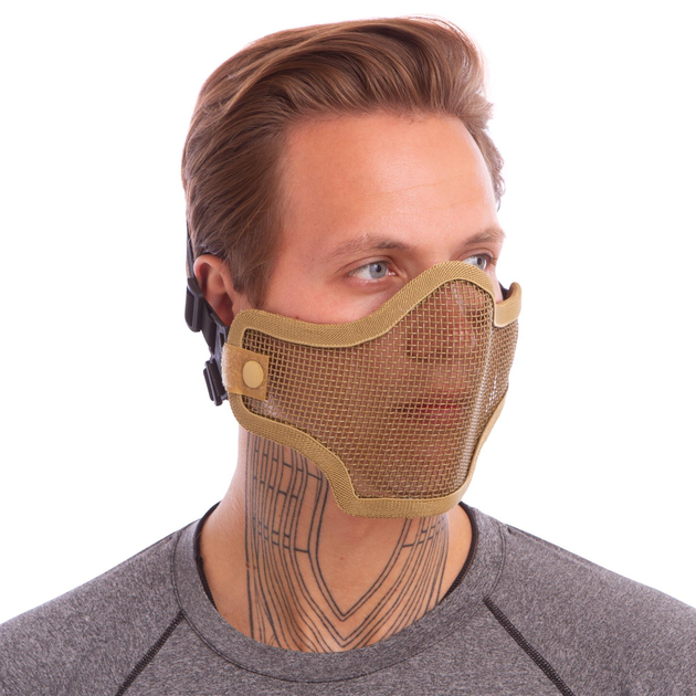 Захисна маска на півобличчя зі сталевої сітки SILVER KNIGHT CM01 Хакі - зображення 1