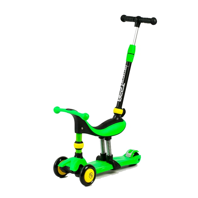 Самокат трехколесный 3 в 1 Best Scooter BS-30802 со светом, сидением и родительской ручкой, желто-зеленый - изображение 2